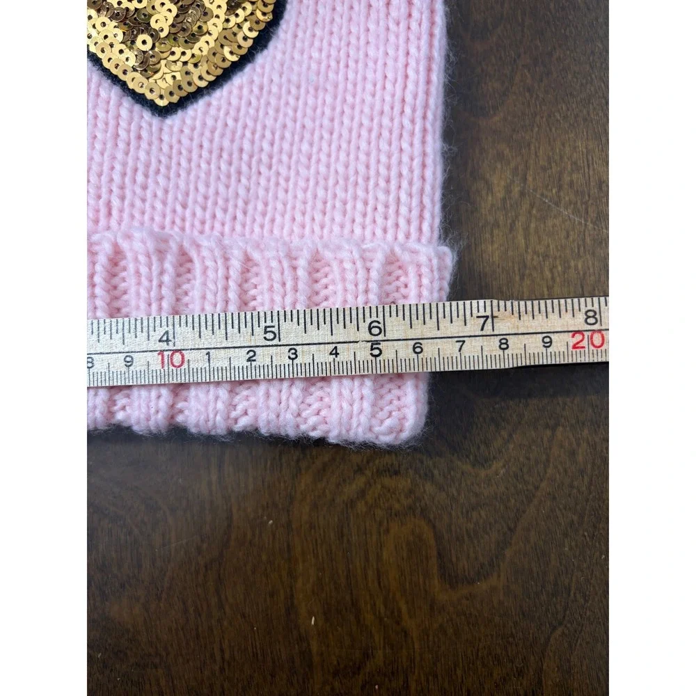 | Sequin Heart Pom Pom Beanie Hat | OS || Pink|